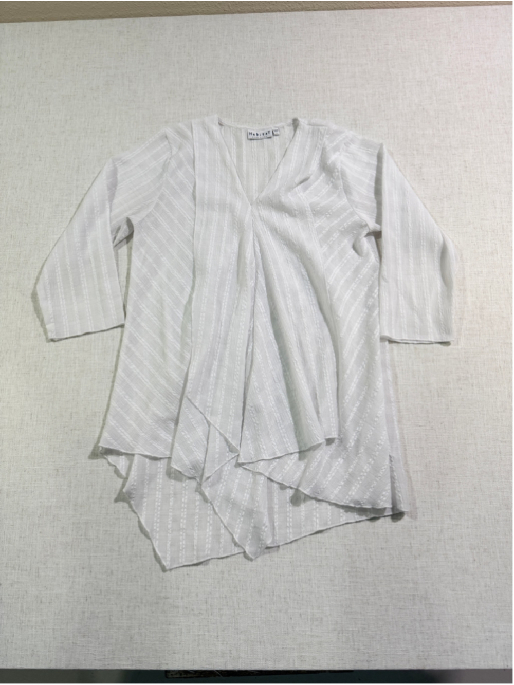 Habitat Clothes To Live In White Textured Seersucker Asymmetric Draped Tunic Top